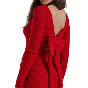House of CB Large Sula Sweater Red Ribbed Bow-Back NWT